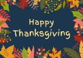 Happy Thanksgiving banner with Autumn or Fall leaves with hand drawn text. Greeting card background template. Vector illustration. Royalty Free Stock Photo